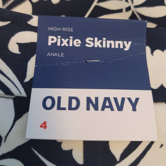 Old Navy Blue White Floral High Rise Pixie Skinny 4 NWT - Picture 4 of 5